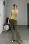 BASERANGE France organic cotton ruffled textured T-shirt BAS-TTVN-RB-AU23-HUILV gray green